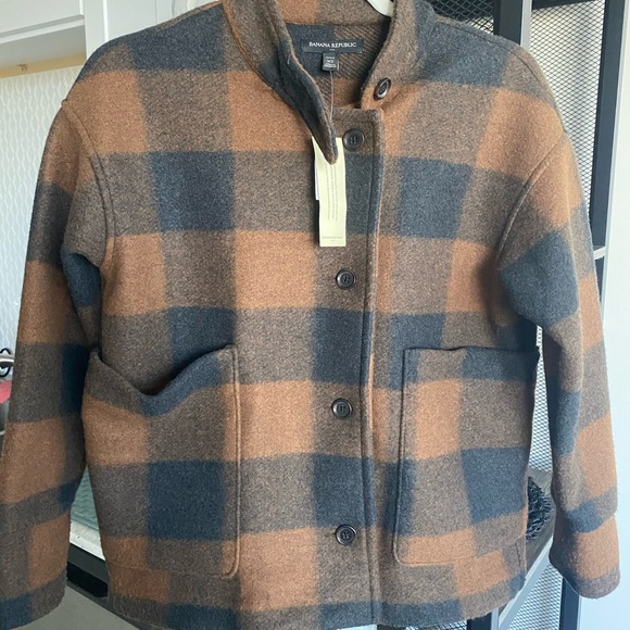 BANANA REPUBLIC PLAID POCKET JACKET CINNAMON SPICE PETITE XS. - Picture 4 of 6